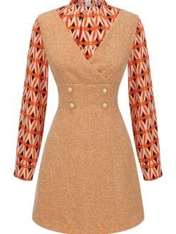 Outlet Retro Stage 2PCS 1960s Blouse & Tweed Mini Dress Orange