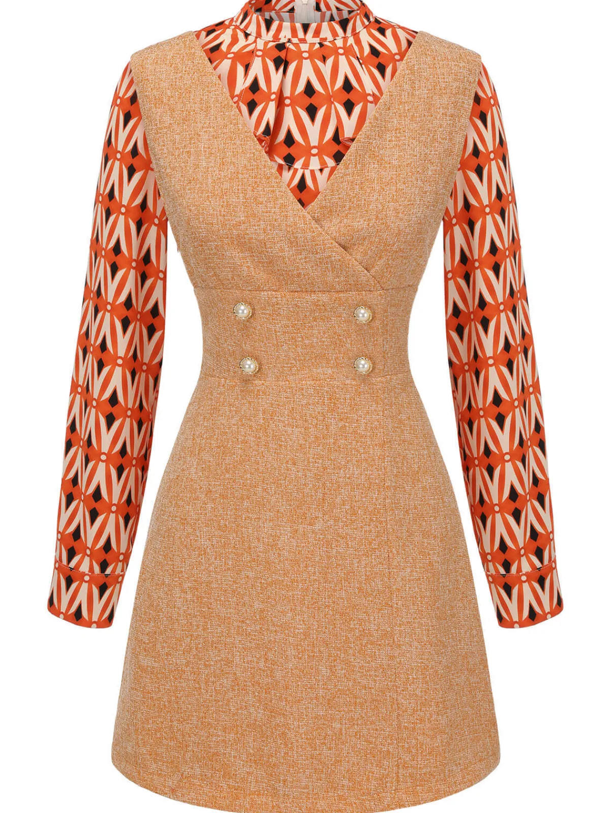 Outlet Retro Stage 2PCS 1960s Blouse & Tweed Mini Dress Orange