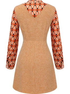 Outlet Retro Stage 2PCS 1960s Blouse & Tweed Mini Dress Orange