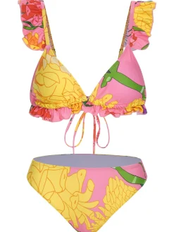 Clearance Retro Stage 3PCS 1970s Floral Swimsuit Set Pink