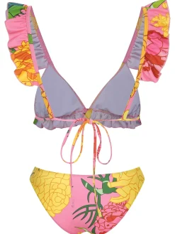 Clearance Retro Stage 3PCS 1970s Floral Swimsuit Set Pink