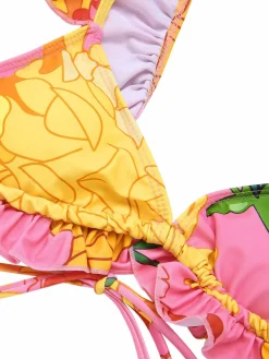 Clearance Retro Stage 3PCS 1970s Floral Swimsuit Set Pink