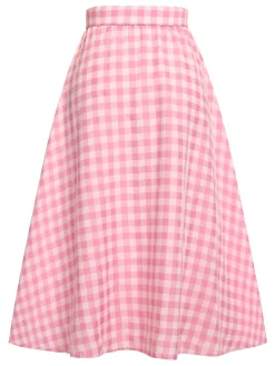 Best Retro Stage 2PCS 1950s Pink Plaid Skirt & Romper With Belt White & Pink