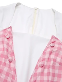 Best Retro Stage 2PCS 1950s Pink Plaid Skirt & Romper With Belt White & Pink