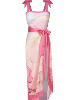 Online Retro Stage 2PCS 1950s Print Swimsuit & Cover-Up Pink