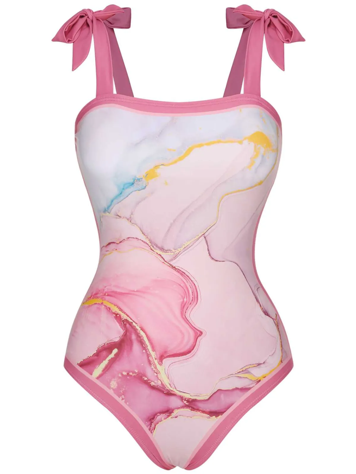 Online Retro Stage 2PCS 1950s Print Swimsuit & Cover-Up Pink