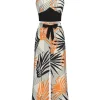 Fashion Retro Stage 2PCS 1970s Plant Prints V-Neck Short Strap Top & Pants