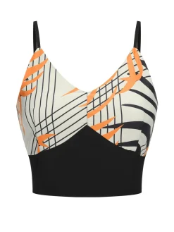 Fashion Retro Stage 2PCS 1970s Plant Prints V-Neck Short Strap Top & Pants