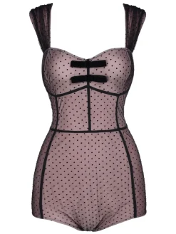 Sale Retro Stage 2PCS 1950s Polka Dot Bowknot Lace Strap Dress Dark Pink