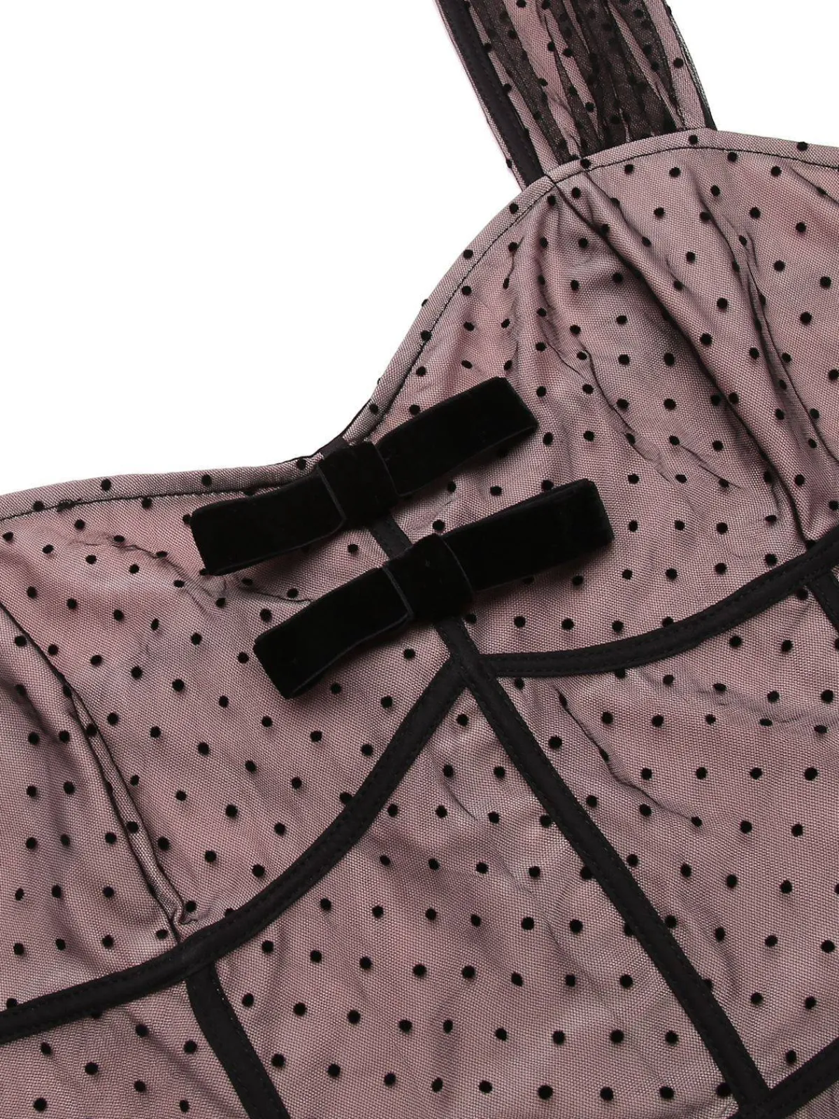 Sale Retro Stage 2PCS 1950s Polka Dot Bowknot Lace Strap Dress Dark Pink