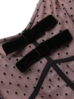 Sale Retro Stage 2PCS 1950s Polka Dot Bowknot Lace Strap Dress Dark Pink