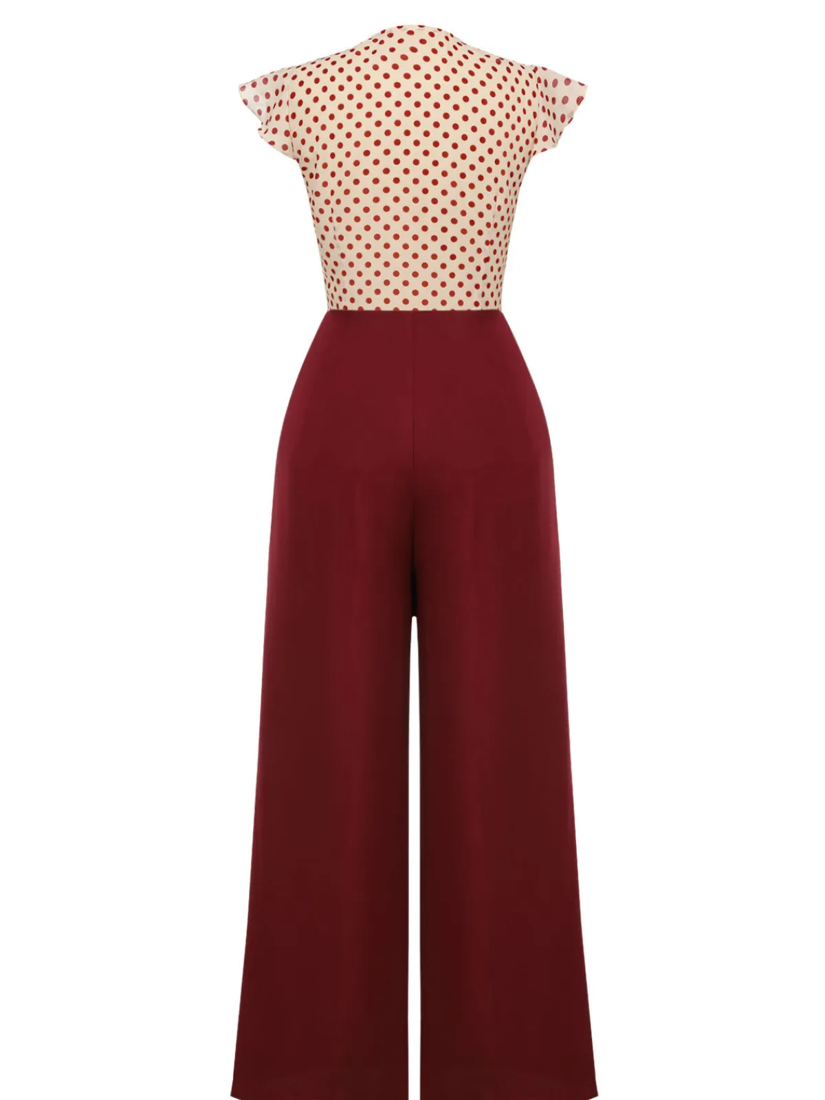 Clearance Retro Stage 2PCS 1950s Polka Dot Blouse & Burgundy Pants Red