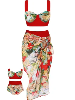 New Retro Stage 3PCS 1960s Retro Lady Bikini Set Red