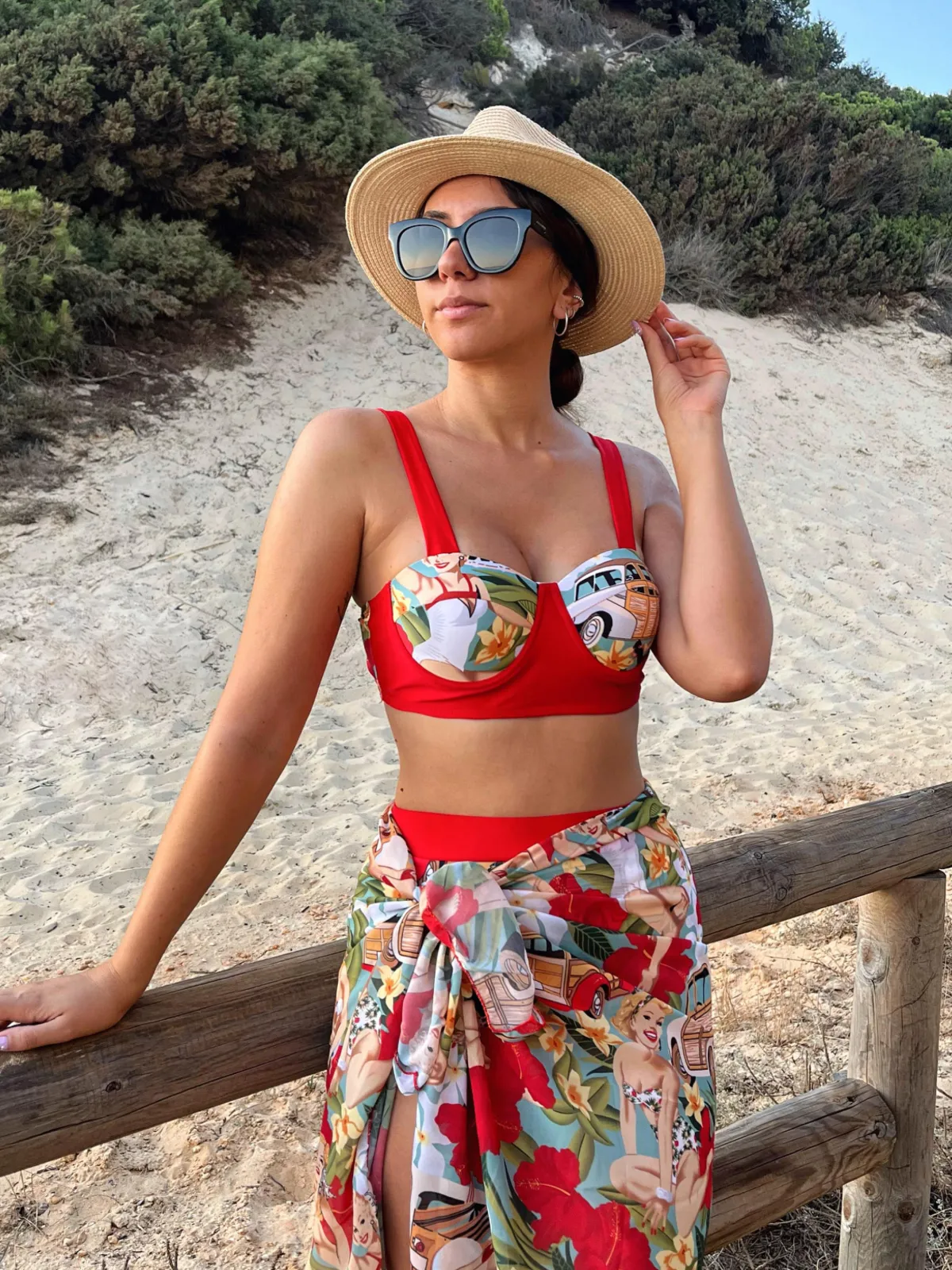 New Retro Stage 3PCS 1960s Retro Lady Bikini Set Red