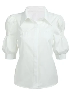 Outlet Retro Stage 2PCS 1950s Ruffled Blouse & Solid Suspender Pants Blue