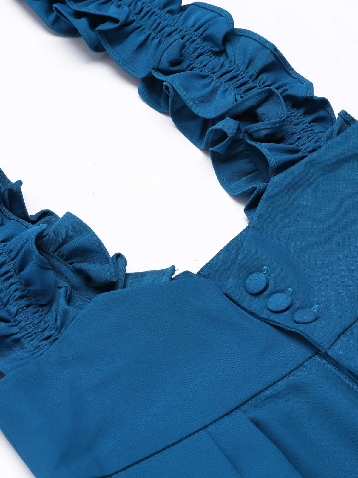 Outlet Retro Stage 2PCS 1950s Ruffled Blouse & Solid Suspender Pants Blue