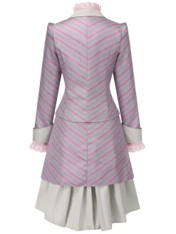 Clearance Retro Stage 3PCS 1940s Ruffles Stripes Button Suit Set Pink