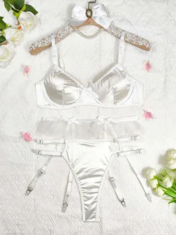 New Retro Stage 3PCS 1950s Satin Garter Belt Lingerie Sets