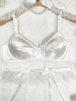 New Retro Stage 3PCS 1950s Satin Garter Belt Lingerie Sets
