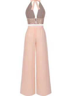 Hot Retro Stage 2PCS 1930s Sequined Halter Crop Top & Wide Leg Pants