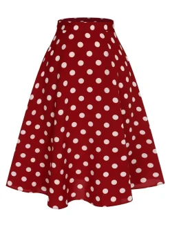 New Retro Stage 2PCS 1950s Solid Blouse & Polka Dot Skirt Red & Blue
