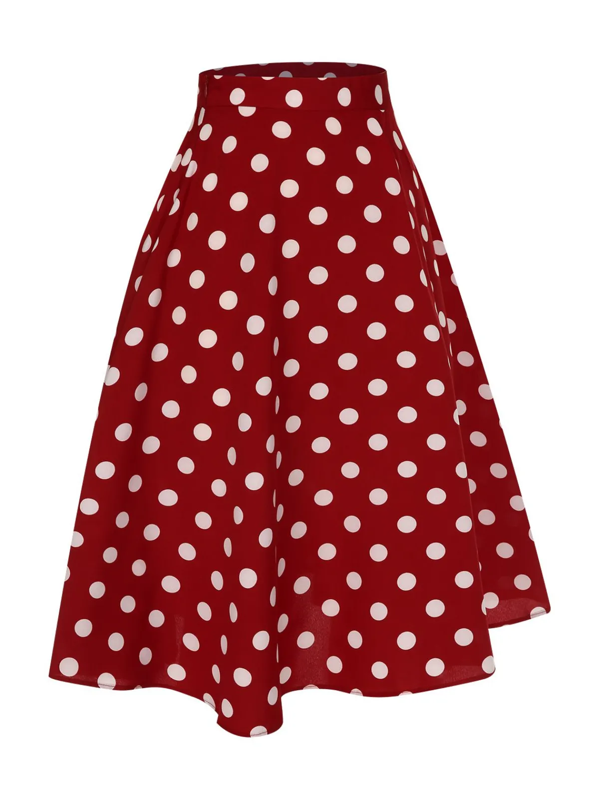 New Retro Stage 2PCS 1950s Solid Blouse & Polka Dot Skirt Red & Blue