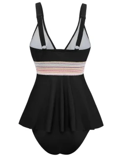Fashion Retro Stage 2PCS 1940s Solid Boho Ruffled Skirt Swimsuit