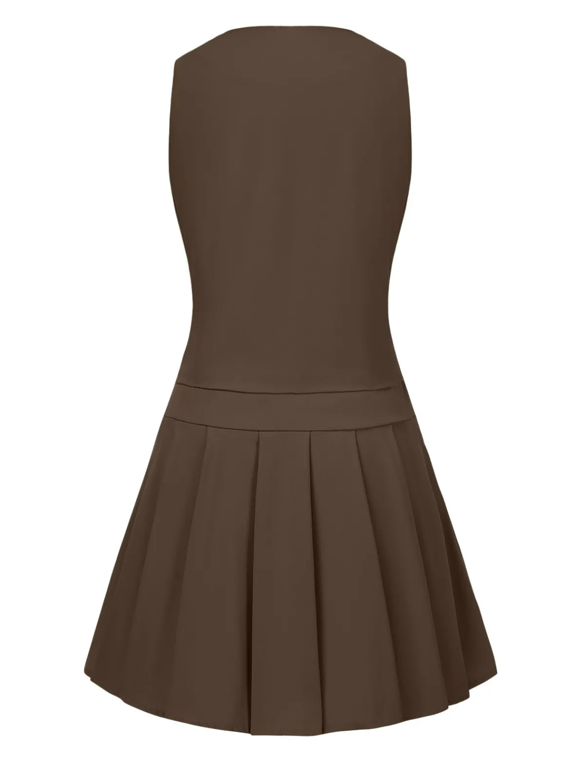 Discount Retro Stage 2PCS 1960s Solid Buttons Vest & Pleated Skirt