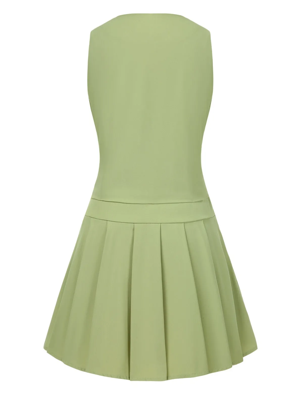 Discount Retro Stage 2PCS 1960s Solid Buttons Vest & Pleated Skirt