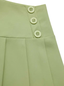 Discount Retro Stage 2PCS 1960s Solid Buttons Vest & Pleated Skirt