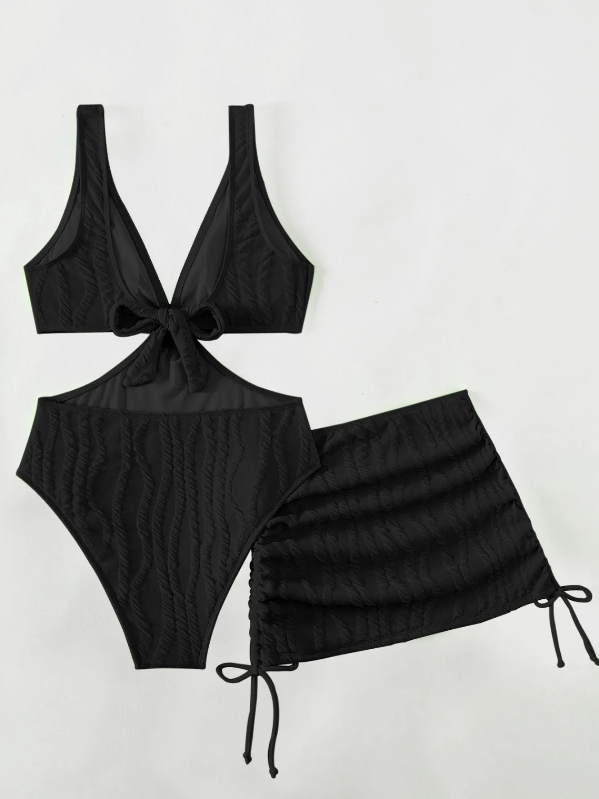 Online Retro Stage 2PCS 1960s Solid Cut-Out Swimsuit & Skirt