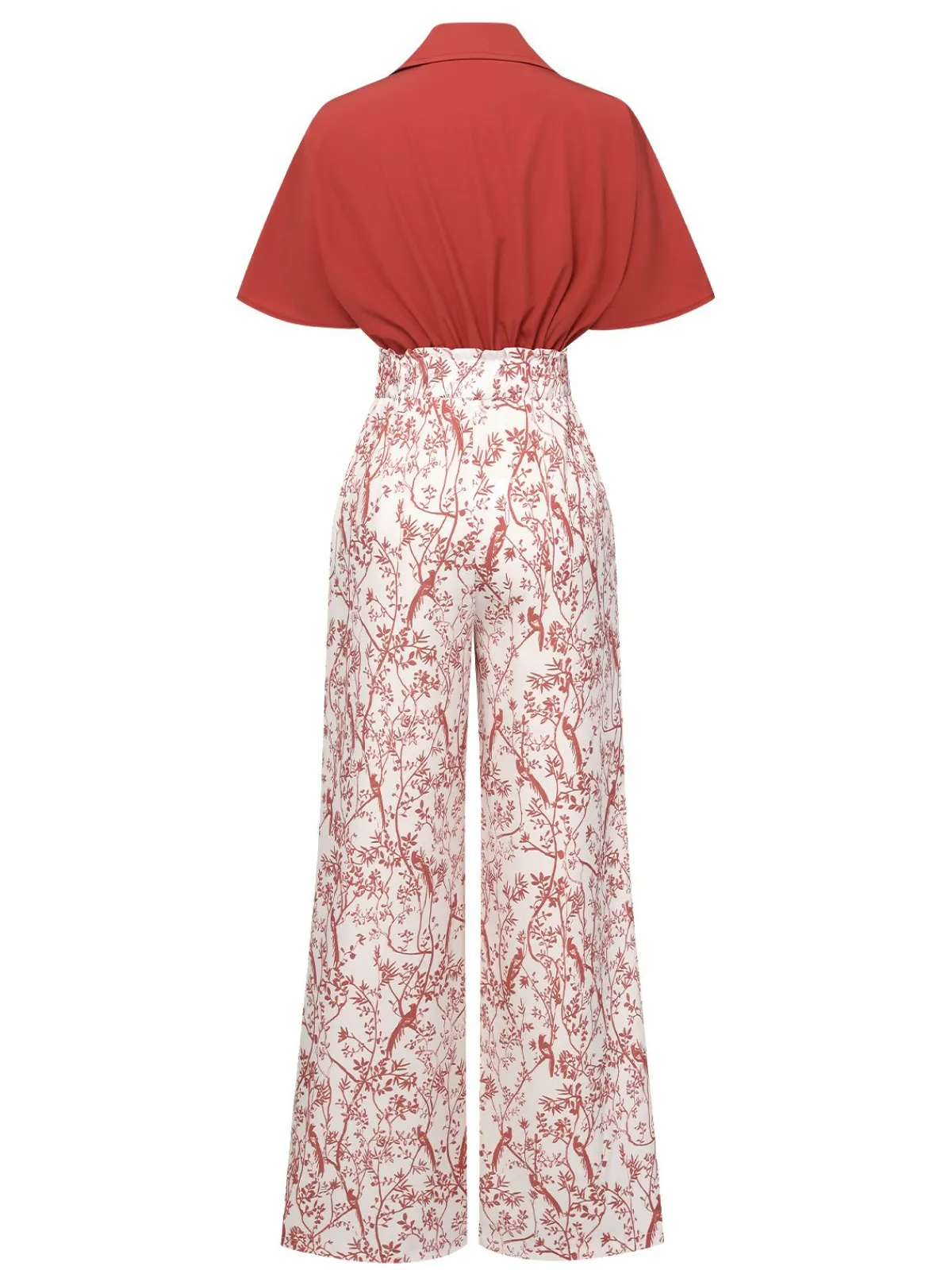 Hot Retro Stage 2PCS 1930s Solid Dolman Blouse & Floral Pants