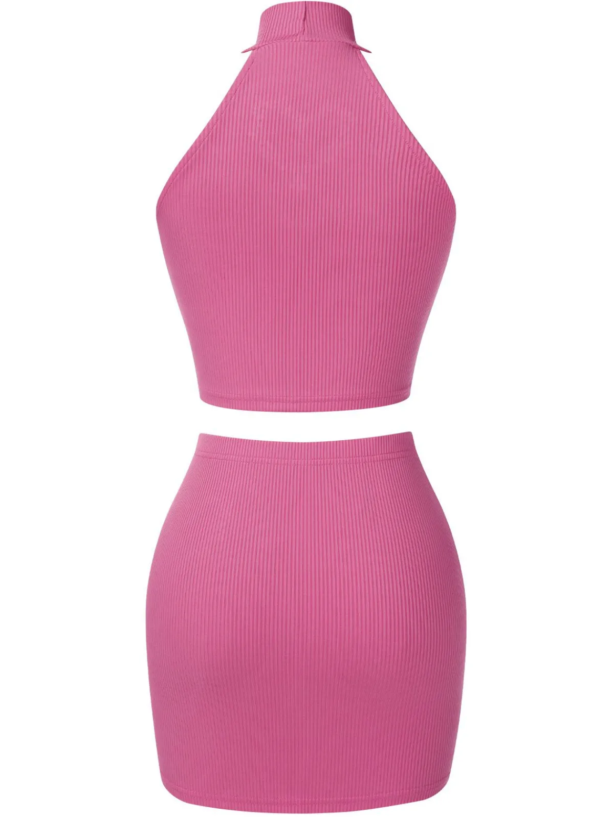 Sale Retro Stage 2PCS 1960s Solid Knitted Heart Hollow Top & Skirt