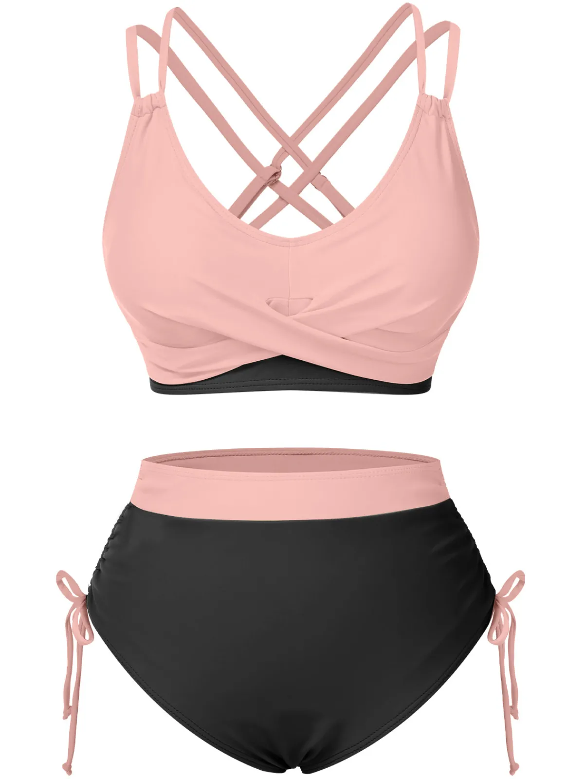 New Retro Stage 2PCS 1950s Solid Knot Patchwork Bikini Set