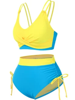 New Retro Stage 2PCS 1950s Solid Knot Patchwork Bikini Set