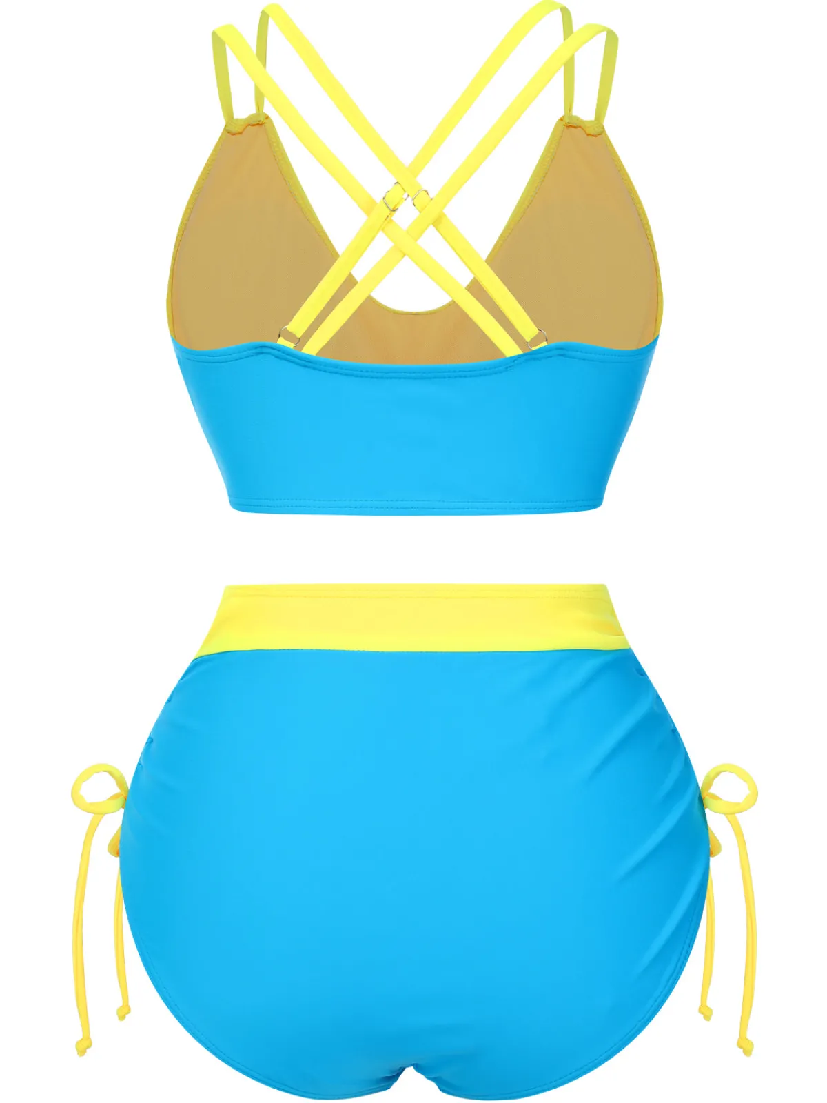 New Retro Stage 2PCS 1950s Solid Knot Patchwork Bikini Set