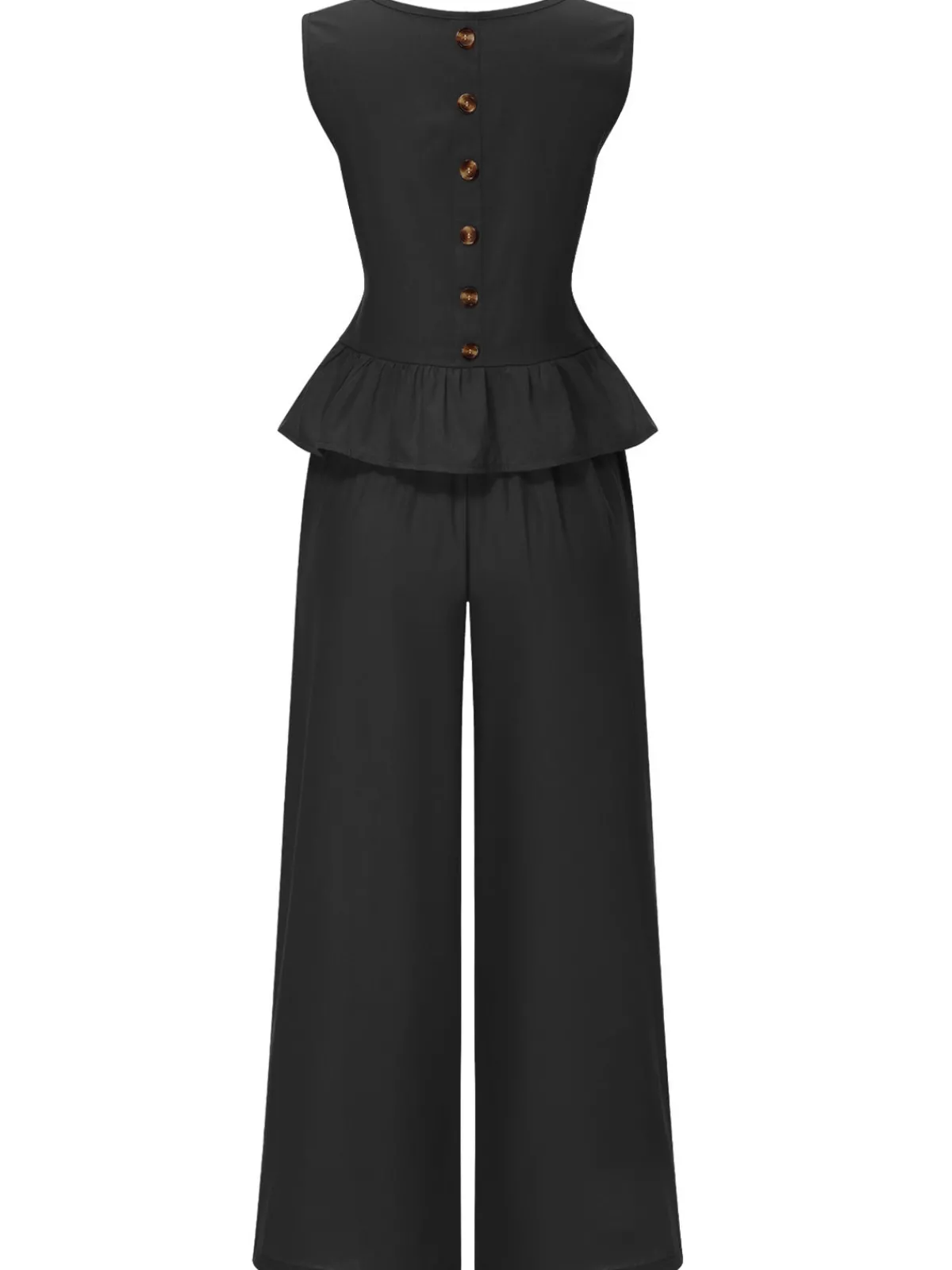 New Retro Stage 2PCS 1940s Solid Ruffle Tank Top & Straight Pants