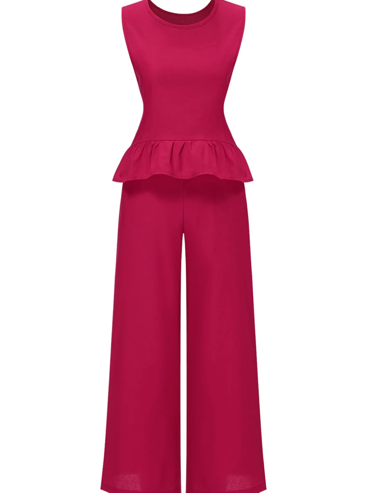 New Retro Stage 2PCS 1940s Solid Ruffle Tank Top & Straight Pants