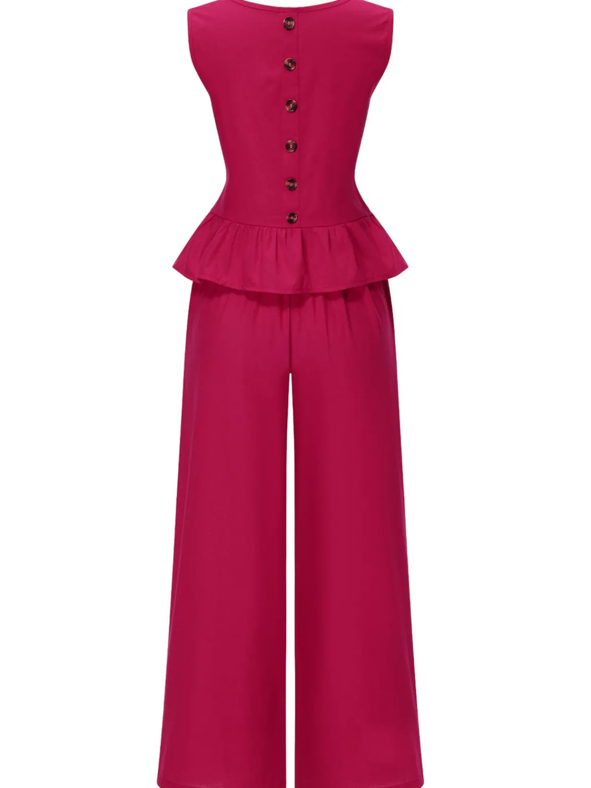 New Retro Stage 2PCS 1940s Solid Ruffle Tank Top & Straight Pants