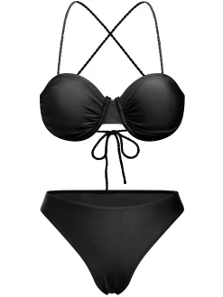 Outlet Retro Stage 3PCS 1930s Spaghetti Strap Solid Bikini Set