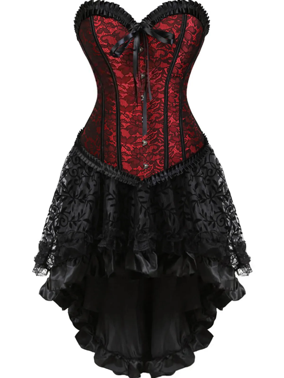 Clearance Retro Stage 2PCS 1970s Steampunk Lace Corset & High Low Skirt