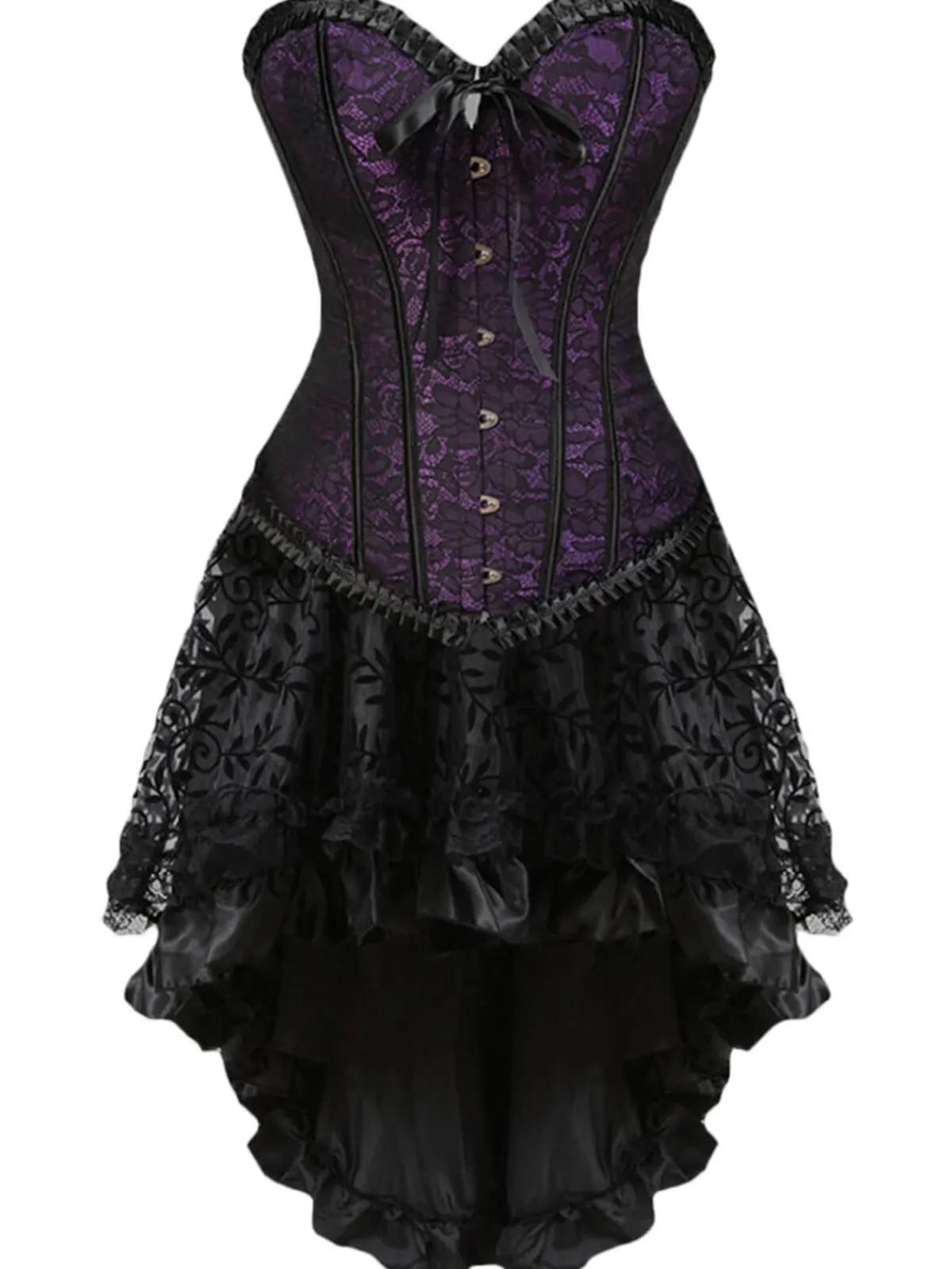 Clearance Retro Stage 2PCS 1970s Steampunk Lace Corset & High Low Skirt