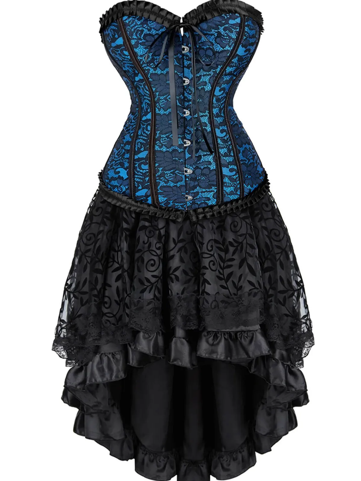 Outlet Retro Stage 2PCS 1970s Steampunk Lace Corset & High Low Skirt
