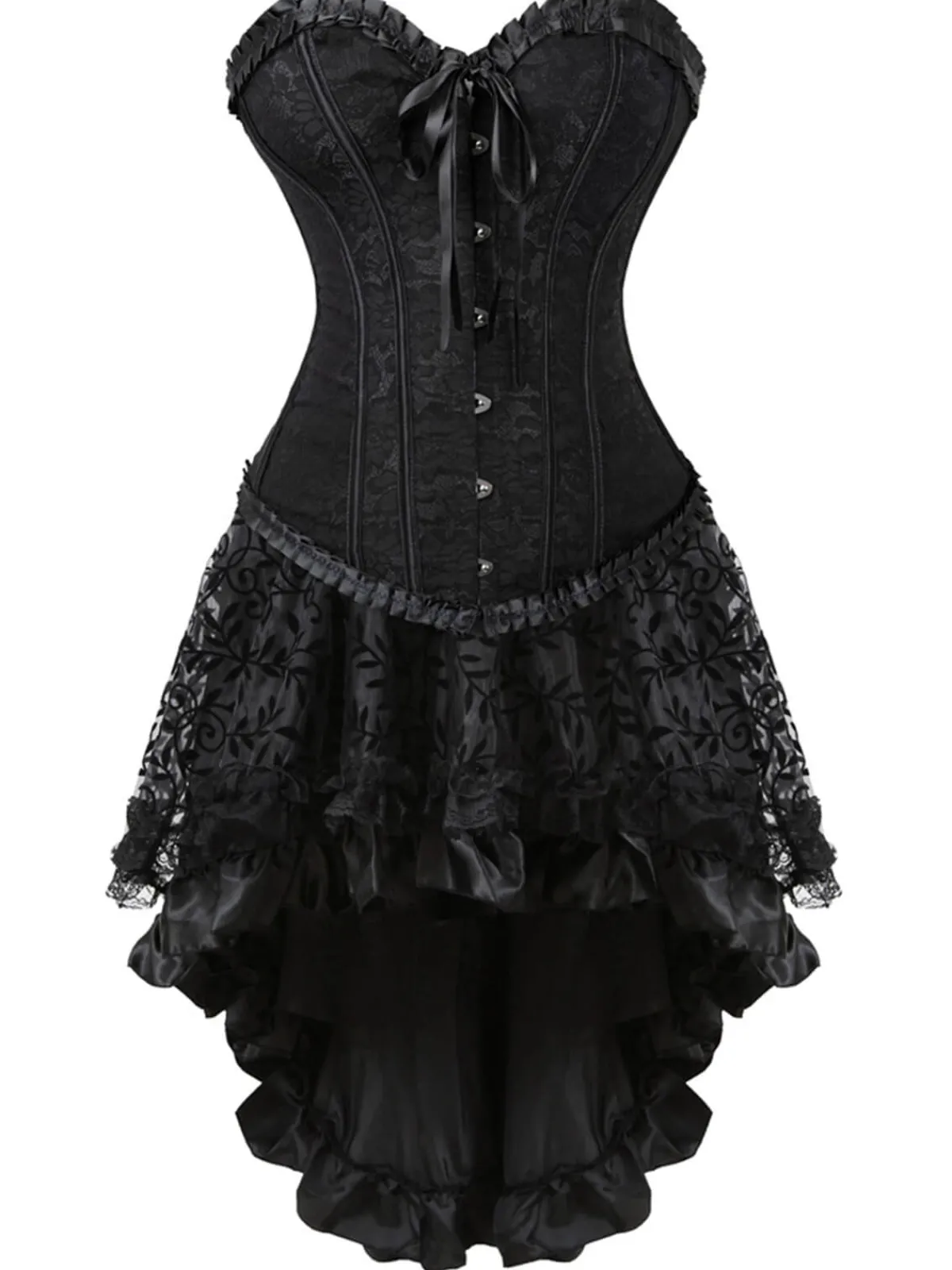 Outlet Retro Stage 2PCS 1970s Steampunk Lace Corset & High Low Skirt