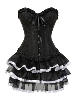 New Retro Stage 2PCS 1950s Strapless Bow Corset & Layered Skirt