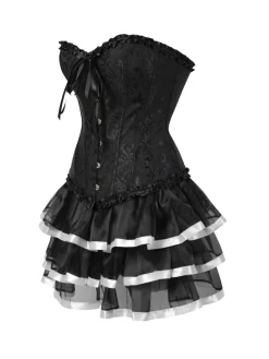 New Retro Stage 2PCS 1950s Strapless Bow Corset & Layered Skirt