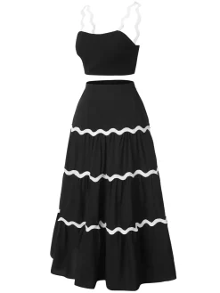 New Retro Stage 2PCS 1940s Straps Tube Top & Ripple Skirt