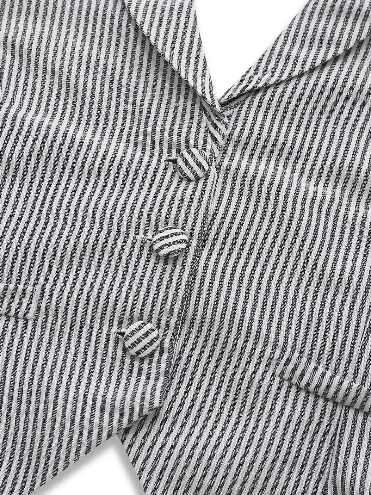 Sale Retro Stage 2PCS 1950s Stripes Lapel Sleeveless Vest & Pocket Shorts Grey