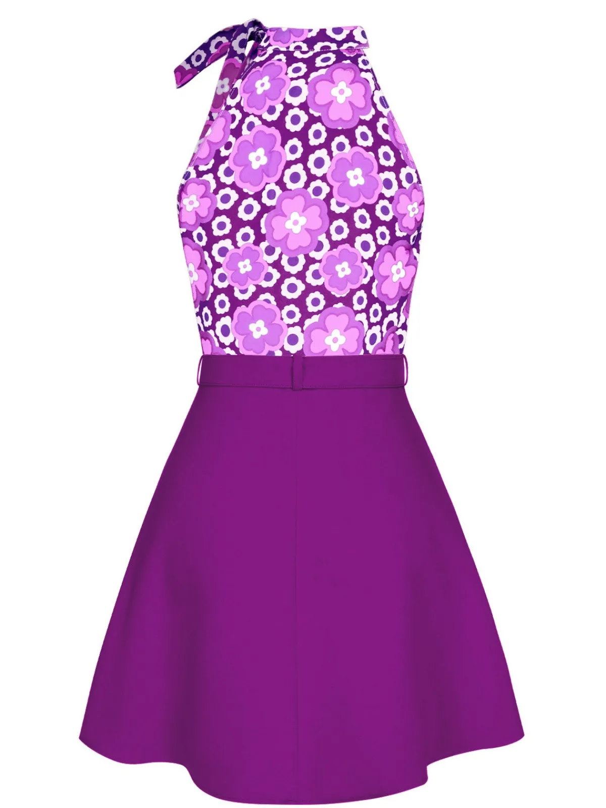 Best Retro Stage 2PCS 1960s Tie Neck Floral Top & Button Solid Skirt
