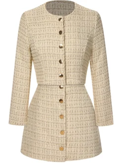 Online Retro Stage 2PCS 1960s Tweed Cropped Coat & A-Line Skirt